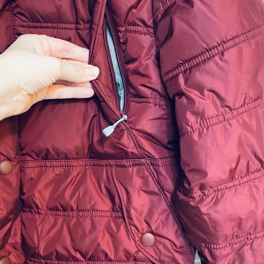 Gap Shiraz Burgundy Puffer Jacket Mens Small Quilted‎ Full Zip Snap HOL14